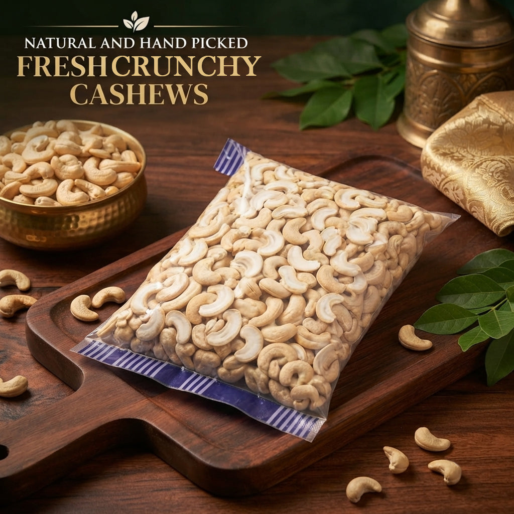 Premium Roasted Half Cashew Kernels | Naturally Crunchy | Fresh & Hygienically Packed