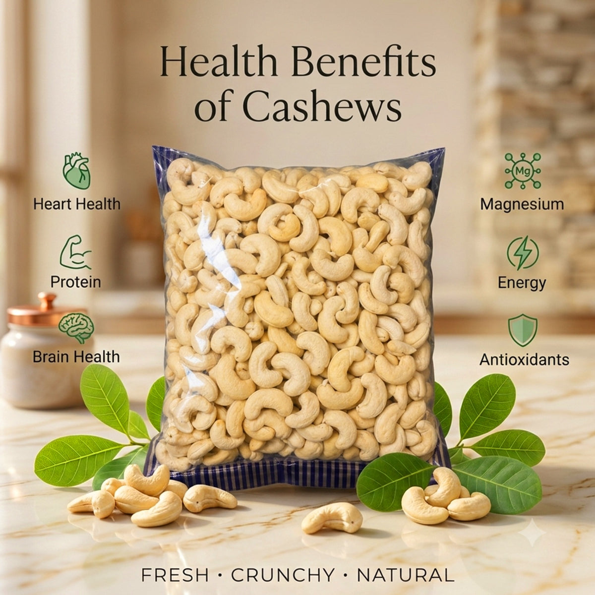 Premium Roasted Whole Cashew Kernels | Naturally Crunchy | Fresh & Hygienically Packed
